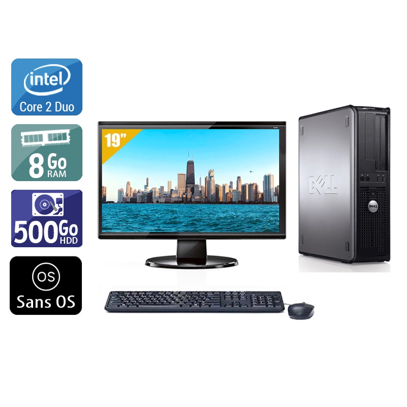 Dell Optiplex 780 Desktop Core 2 Duo + Écran - 19'' 8Go RAM 500Go HDD Sans OS  État correctOccasion certifiée reconditionnée Bon état -  reconditionné disponible sur Kiatoo