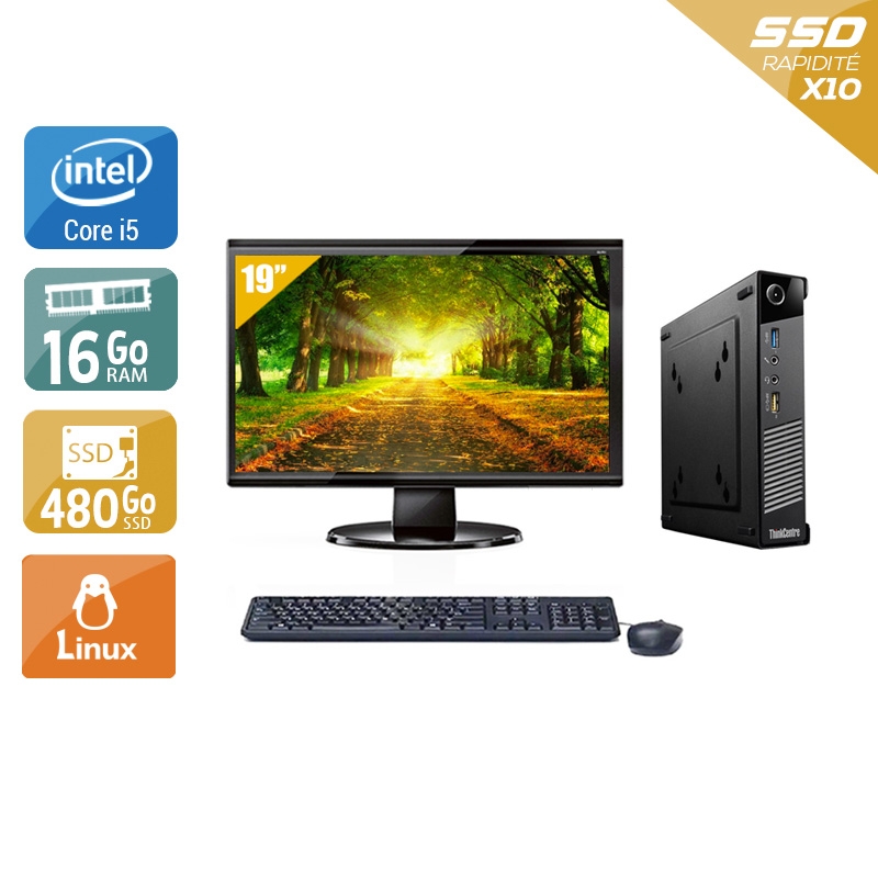 Lenovo ThinkCentre M73 Tiny i5 + Écran - 19'' 16Go RAM 480Go SSD Linux  Bon étatOccasion certifiée reconditionnée Bon état -  reconditionné disponible sur Kiatoo