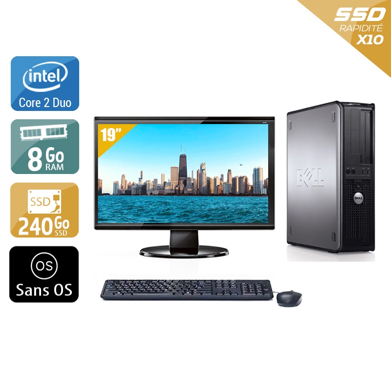 Dell Optiplex 780 Desktop Core 2 Duo + Écran - 19'' 8Go RAM 240Go SSD Sans OS  État correctOccasion certifiée reconditionnée Bon état -  reconditionné disponible sur Kiatoo