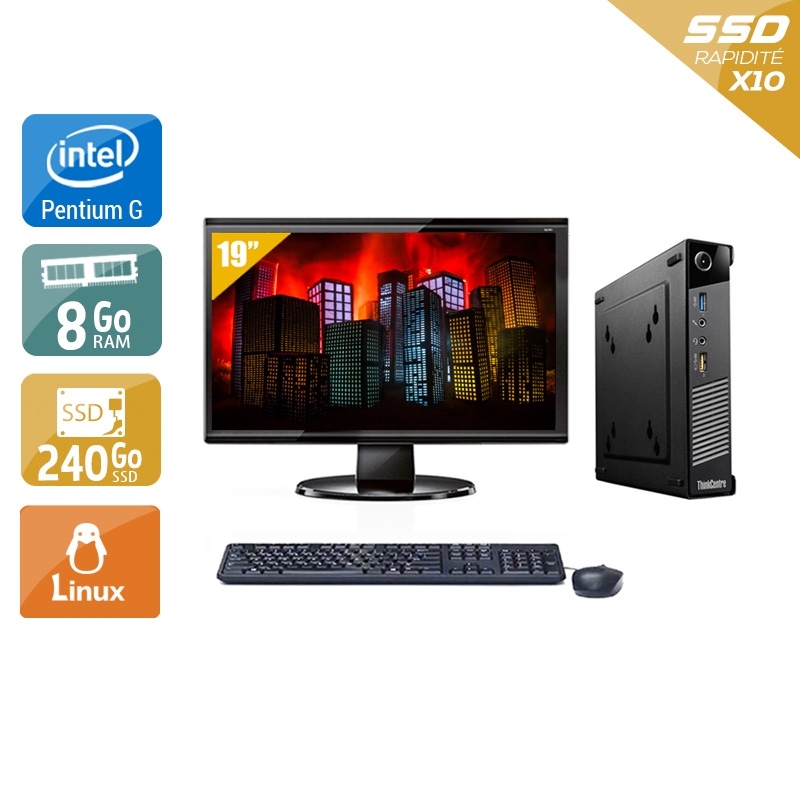 Lenovo ThinkCentre M73 Tiny Pentium G Dual Core + Écran - 19'' 8Go RAM 240Go SSD Linux  Bon étatOccasion certifiée reconditionnée Bon état -  reconditionné disponible sur Kiatoo