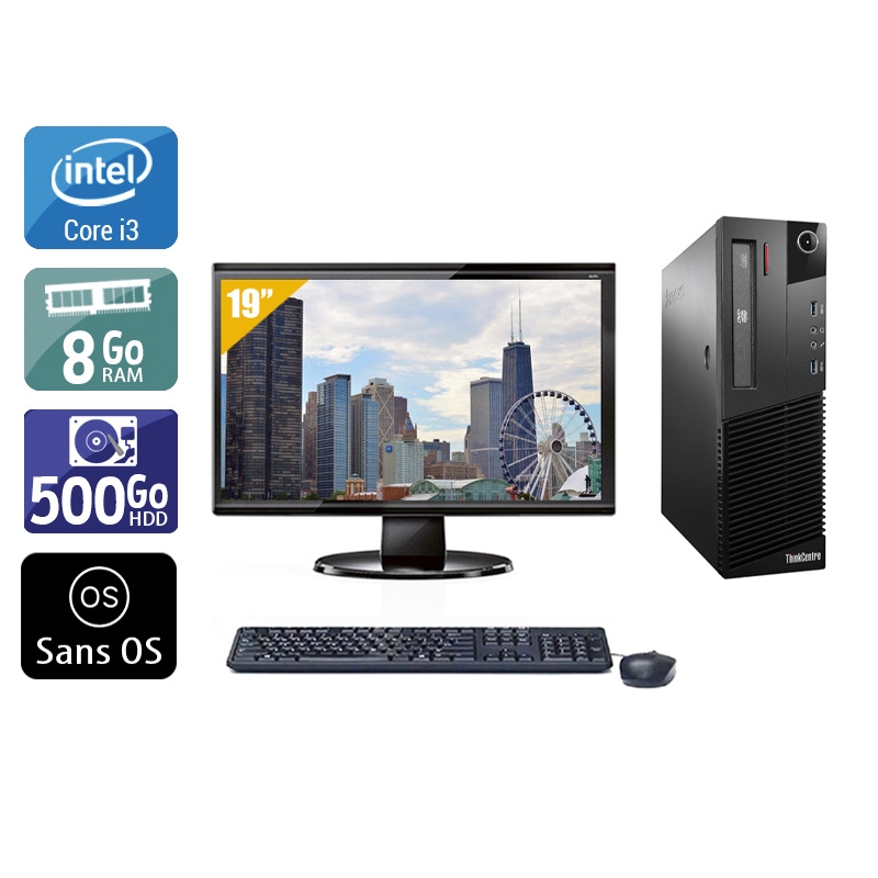 Lenovo ThinkCentre M93 SFF i3 + Écran - 19'' 8Go RAM 500Go HDD Sans OS  Bon étatOccasion certifiée reconditionnée Bon état -  reconditionné disponible sur Kiatoo