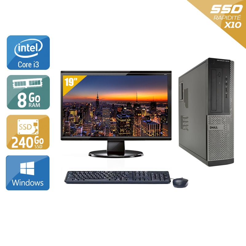 Dell Optiplex 3010 Desktop i3 + Écran - 19'' 8Go RAM 240Go SSD Windows 10  Très bon étatOccasion certifiée reconditionnée Bon état -  reconditionné disponible sur Kiatoo