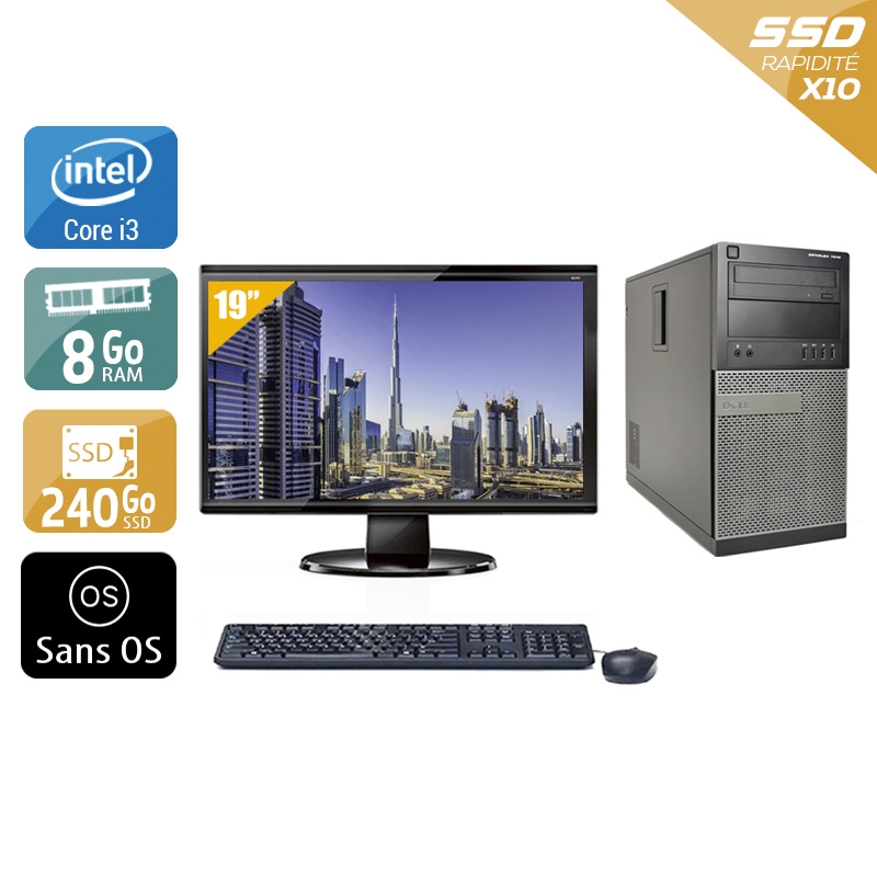 Dell Optiplex 790 Tower i3 + Écran - 19'' 8Go RAM 240Go SSD Sans OS  Très bon étatOccasion certifiée reconditionnée Bon état -  reconditionné disponible sur Kiatoo
