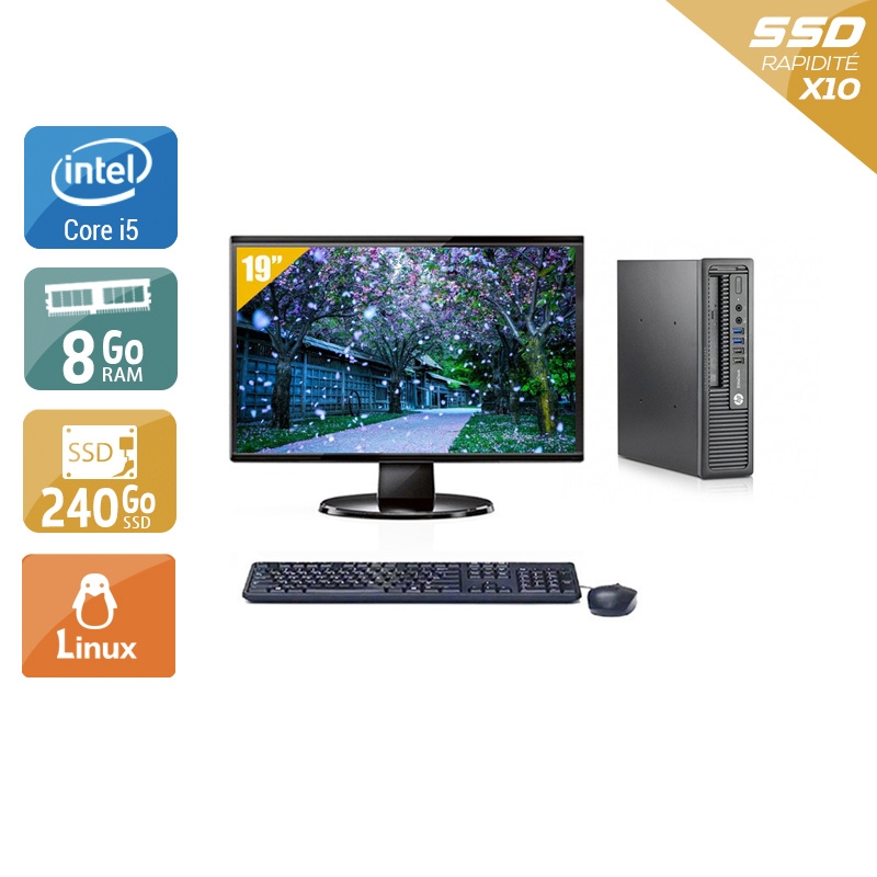 HP EliteDesk 800 G1 USDT i5 + Écran - 19'' 8Go RAM 240Go SSD Linux  Bon étatOccasion certifiée reconditionnée Bon état -  reconditionné disponible sur Kiatoo