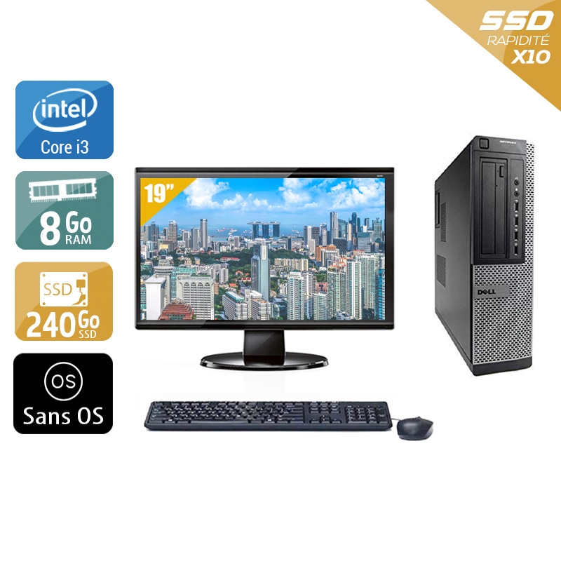 Dell Optiplex 9010 Desktop i3 + Écran - 19'' 8Go RAM 240Go SSD Sans OS  Bon étatOccasion certifiée reconditionnée Bon état -  reconditionné disponible sur Kiatoo