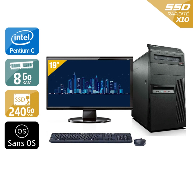 Lenovo ThinkCentre M81 Tower Pentium G Dual Core + Écran - 19'' 8Go RAM 240Go SSD Sans OS  Bon étatOccasion certifiée reconditionnée Bon état -  reconditionné disponible sur Kiatoo