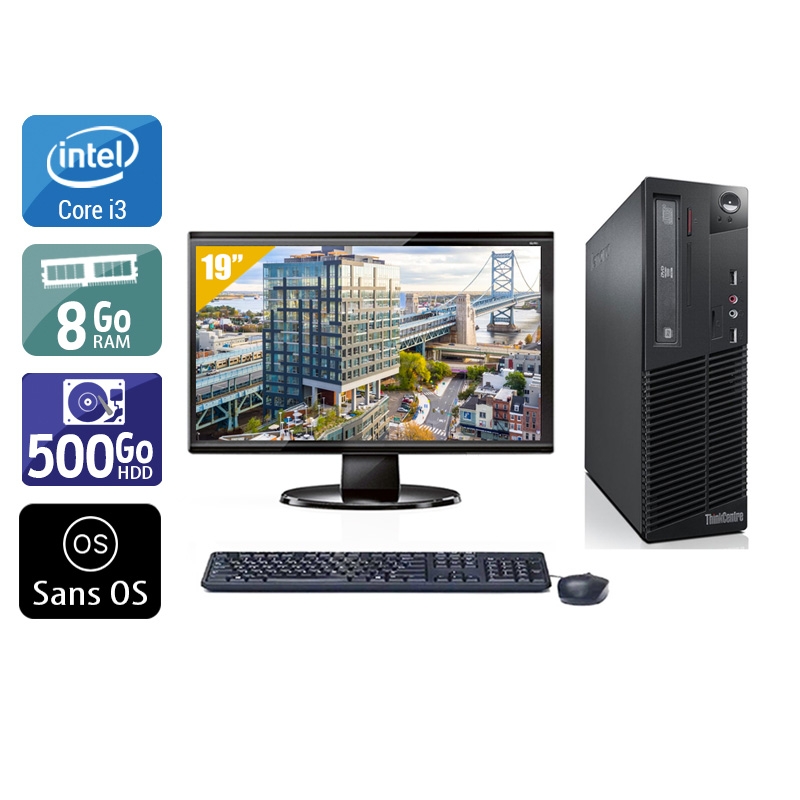 Lenovo ThinkCentre M73 SFF i3 + Écran - 19'' 8Go RAM 500Go HDD Sans OS  Bon étatOccasion certifiée reconditionnée Bon état -  reconditionné disponible sur Kiatoo