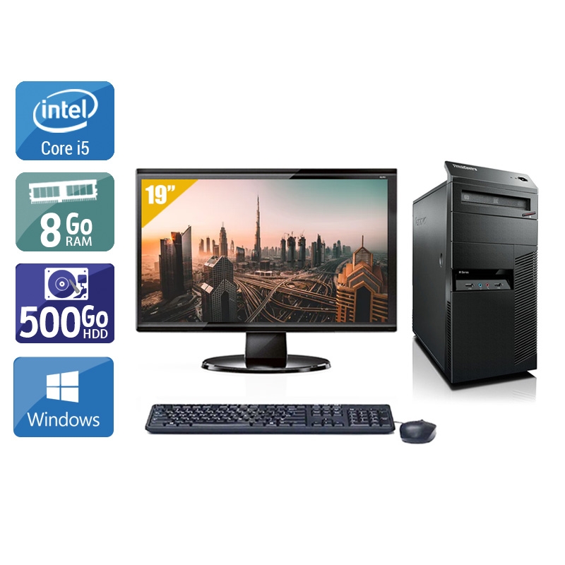 Lenovo ThinkCentre M90 Tower i5 + Écran - 19'' 8Go RAM 500Go HDD Windows 10  Bon étatOccasion certifiée reconditionnée Bon état -  reconditionné disponible sur Kiatoo