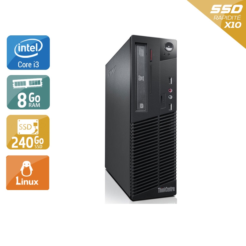 Lenovo ThinkCentre M73 SFF i3 - 8Go RAM 240Go SSD Linux  Très bon étatOccasion certifiée reconditionnée Bon état -  reconditionné disponible sur Kiatoo