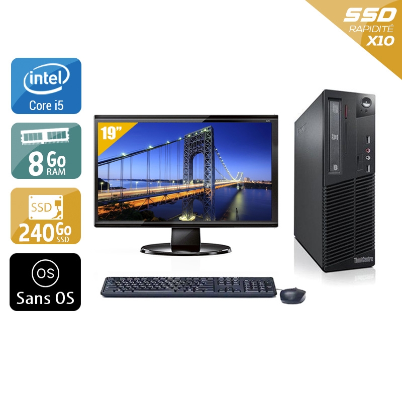 Lenovo ThinkCentre M72E SFF i5 + Écran - 19'' 8Go RAM 240Go SSD Sans OS  Bon étatOccasion certifiée reconditionnée Bon état -  reconditionné disponible sur Kiatoo