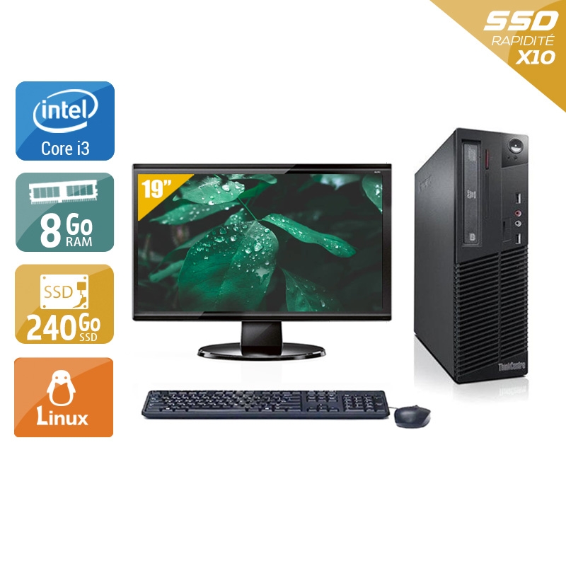 Lenovo ThinkCentre M71 SFF i3 + Écran - 19'' 8Go RAM 240Go SSD Linux  Bon étatOccasion certifiée reconditionnée Bon état -  reconditionné disponible sur Kiatoo