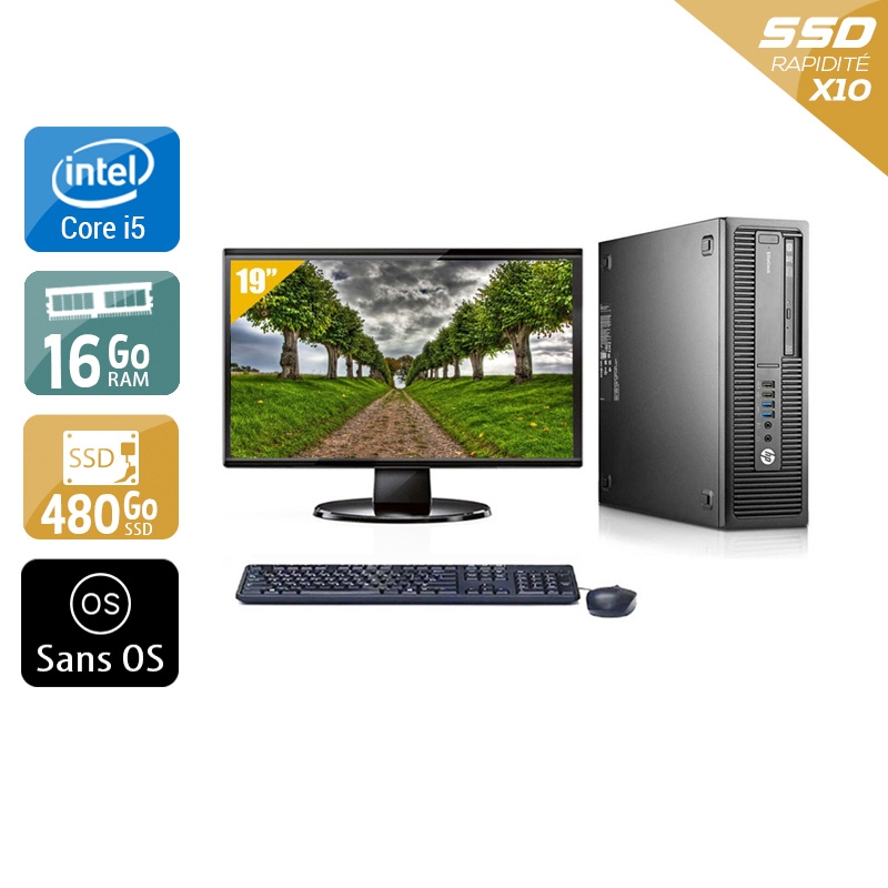HP EliteDesk 800 G1 SFF i5 + Écran - 19'' 16Go RAM 480Go SSD Sans OS  Très bon étatOccasion certifiée reconditionnée Bon état -  reconditionné disponible sur Kiatoo