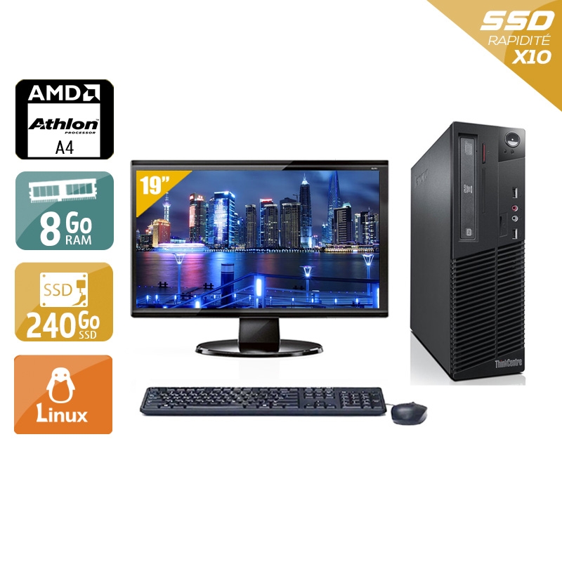 Lenovo ThinkCentre M78 SFF AMD A4 + Écran - 19'' 8Go RAM 240Go SSD Linux  Bon étatOccasion certifiée reconditionnée Bon état -  reconditionné disponible sur Kiatoo