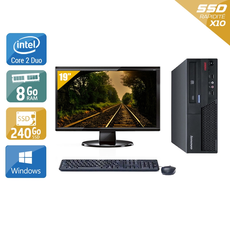 Lenovo ThinkCentre M57 SFF Core 2 Duo + Écran - 19'' 8Go RAM 240Go SSD Windows 10  Bon étatOccasion certifiée reconditionnée Bon état -  reconditionné disponible sur Kiatoo