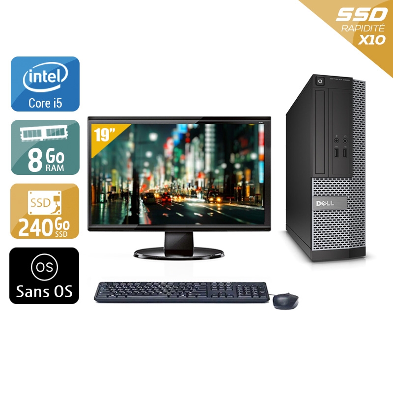 Dell Optiplex 3010 SFF i5 + Écran - 19'' 8Go RAM 240Go SSD Sans OS  Bon étatOccasion certifiée reconditionnée
