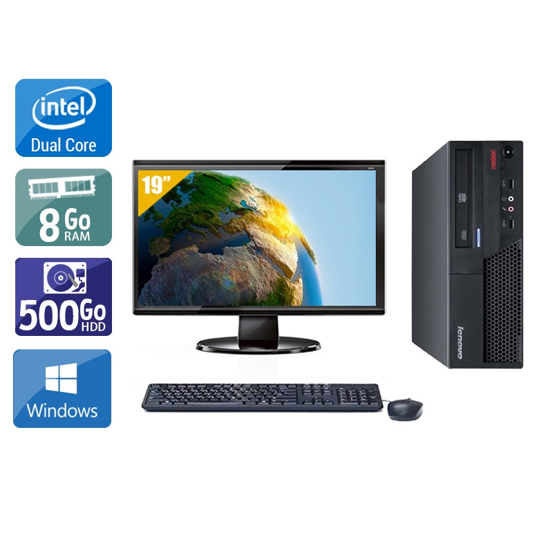 Lenovo ThinkCentre M57 SFF Dual Core + Écran - 19'' 8Go RAM 500Go HDD Windows 10  Bon étatOccasion certifiée reconditionnée Bon état -  reconditionné disponible sur Kiatoo