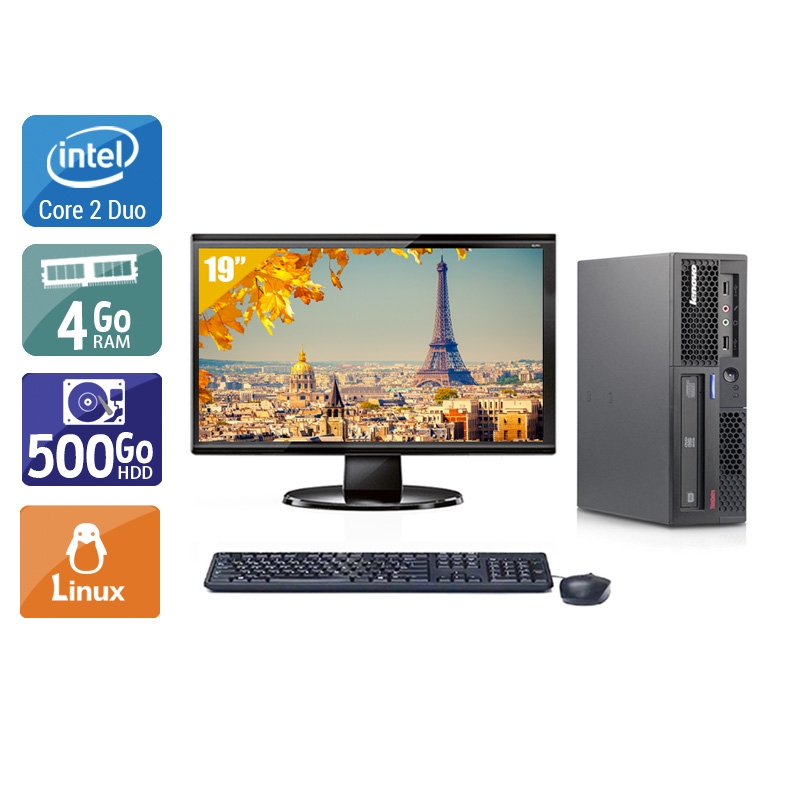 Lenovo ThinkCentre M58 USFF Core 2 Duo + Écran - 19'' 4Go RAM 500Go HDD Linux  Bon étatOccasion certifiée reconditionnée Bon état -  reconditionné disponible sur Kiatoo