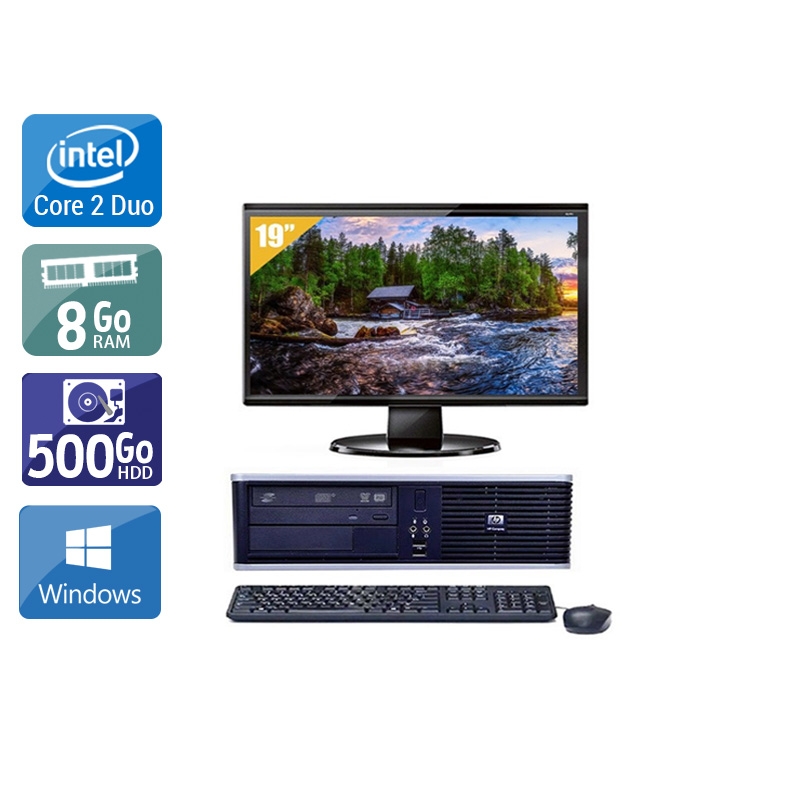 HP Compaq dc7800 SFF Core 2 Duo + Écran - 19'' 8Go RAM 500Go HDD Windows 10  Très bon étatOccasion certifiée reconditionnée Bon état -  reconditionné disponible sur Kiatoo