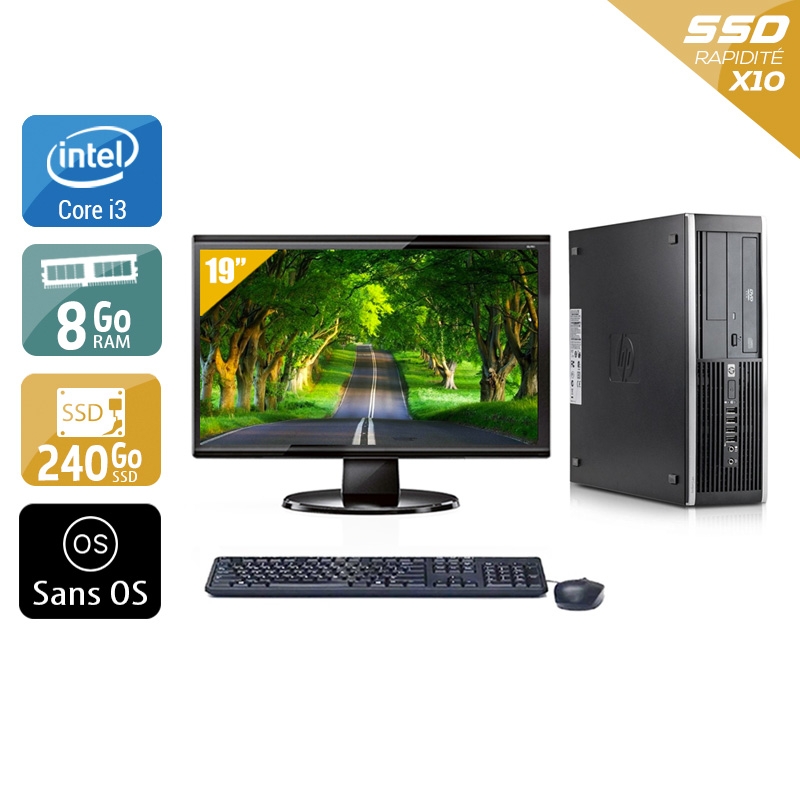 HP Compaq Elite 8300 SFF i3 + Écran - 19'' 8Go RAM 240Go SSD Sans OS  Très bon étatOccasion certifiée reconditionnée Bon état -  reconditionné disponible sur Kiatoo