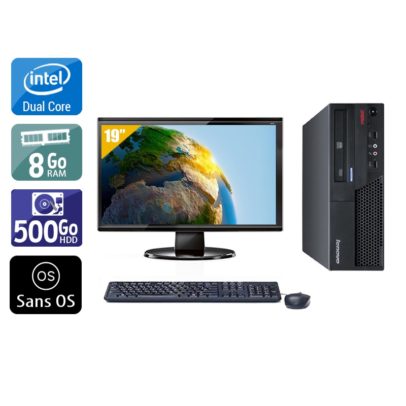 Lenovo ThinkCentre M57 SFF Dual Core + Écran - 19'' 8Go RAM 500Go HDD Sans OS  Bon étatOccasion certifiée reconditionnée Bon état -  reconditionné disponible sur Kiatoo