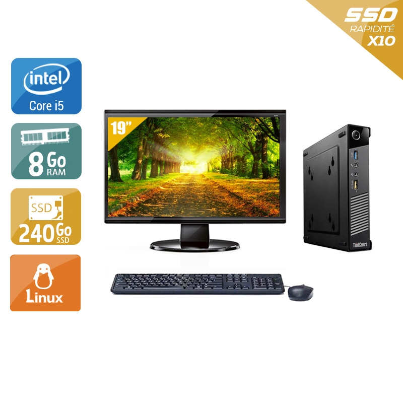 Lenovo ThinkCentre M73 Tiny i5 + Écran - 19'' 8Go RAM 240Go SSD Linux  Bon étatOccasion certifiée reconditionnée Bon état -  reconditionné disponible sur Kiatoo