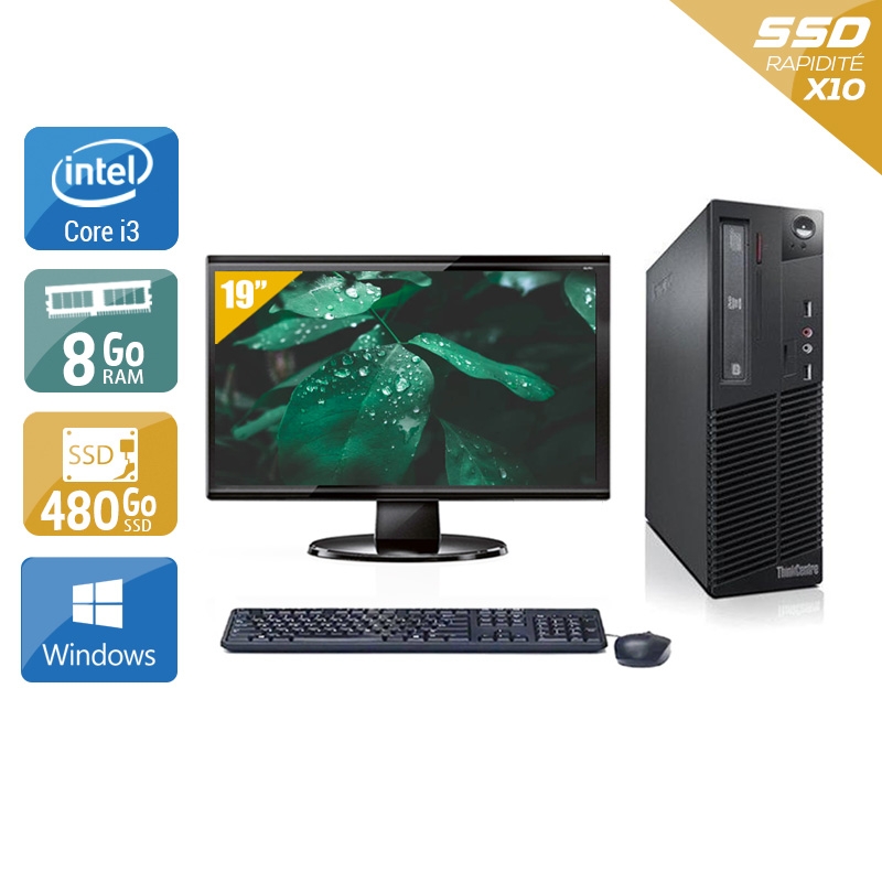 Lenovo ThinkCentre M71 SFF i3 + Écran - 19'' 8Go RAM 480Go SSD Windows 10  Bon étatOccasion certifiée reconditionnée Bon état -  reconditionné disponible sur Kiatoo