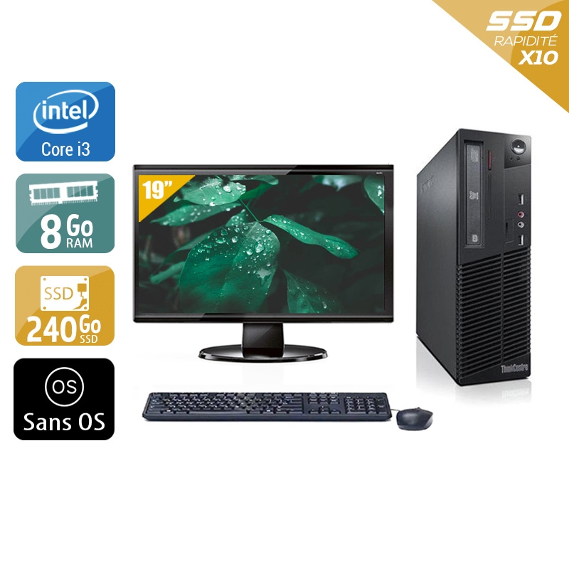 Lenovo ThinkCentre M71 SFF i3 + Écran - 19'' 8Go RAM 240Go SSD Sans OS  Bon étatOccasion certifiée reconditionnée Bon état -  reconditionné disponible sur Kiatoo
