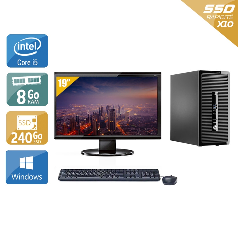 HP ProDesk 400 G2 Tower i5 + Écran - 19'' 8Go RAM 240Go SSD Windows 10  Très bon étatOccasion certifiée reconditionnée Bon état -  reconditionné disponible sur Kiatoo