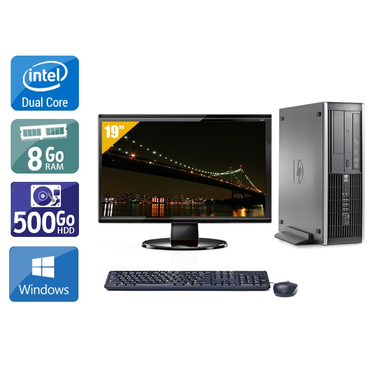 HP Compaq Elite 8000 SFF Dual Core + Écran - 19'' 8Go RAM 500Go HDD Windows 10  Bon étatOccasion certifiée reconditionnée