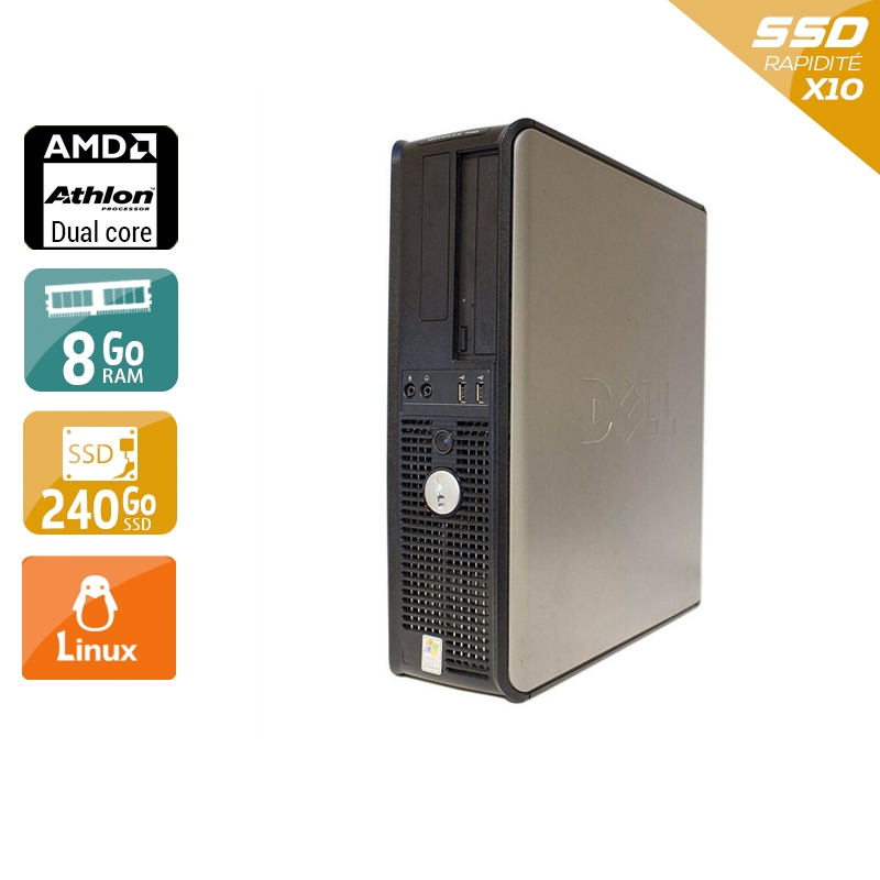 Dell Optiplex 740 Desktop AMD Athlon Dual Core - 8Go RAM 240Go SSD Linux  Très bon étatOccasion certifiée reconditionnée Bon état -  reconditionné disponible sur Kiatoo