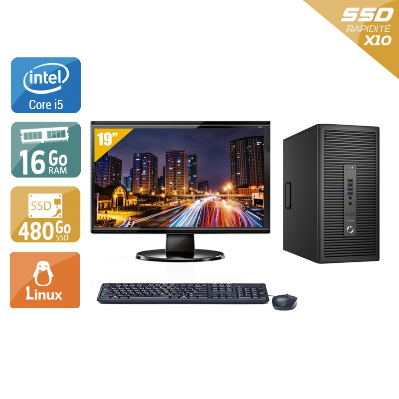 HP ProDesk 600 G2 Tower i5 Gen 6 + Écran - 19'' 16Go RAM 480Go SSD Linux  Bon étatOccasion certifiée reconditionnée Bon état -  reconditionné disponible sur Kiatoo