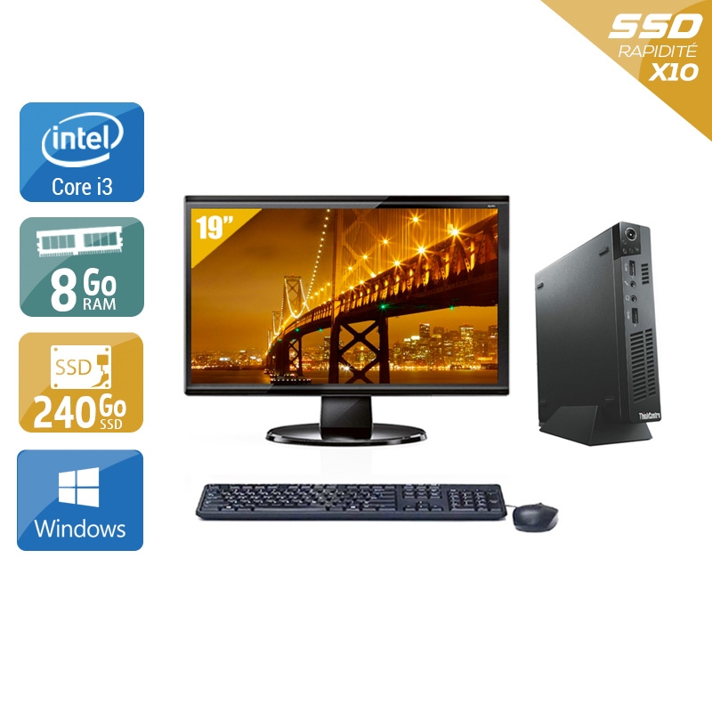 Lenovo ThinkCentre M72E Tiny i3 + Écran - 19'' 8Go RAM 240Go SSD Windows 10  Bon étatOccasion certifiée reconditionnée Bon état -  reconditionné disponible sur Kiatoo