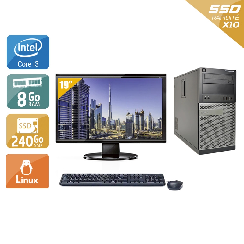 Dell Optiplex 790 Tower i3 + Écran - 19'' 8Go RAM 240Go SSD Linux  Très bon étatOccasion certifiée reconditionnée Bon état -  reconditionné disponible sur Kiatoo