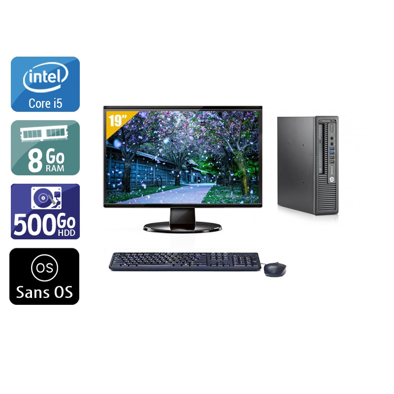 HP EliteDesk 800 G1 USDT i5 + Écran - 19'' 8Go RAM 500Go HDD Sans OS  Bon étatOccasion certifiée reconditionnée Bon état -  reconditionné disponible sur Kiatoo