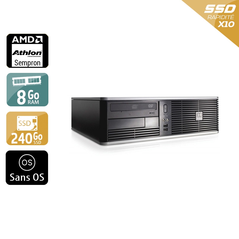 HP Compaq dc5750 SFF AMD Sempron - 8Go RAM 240Go SSD Sans OS  État correctOccasion certifiée reconditionnée Bon état -  reconditionné disponible sur Kiatoo