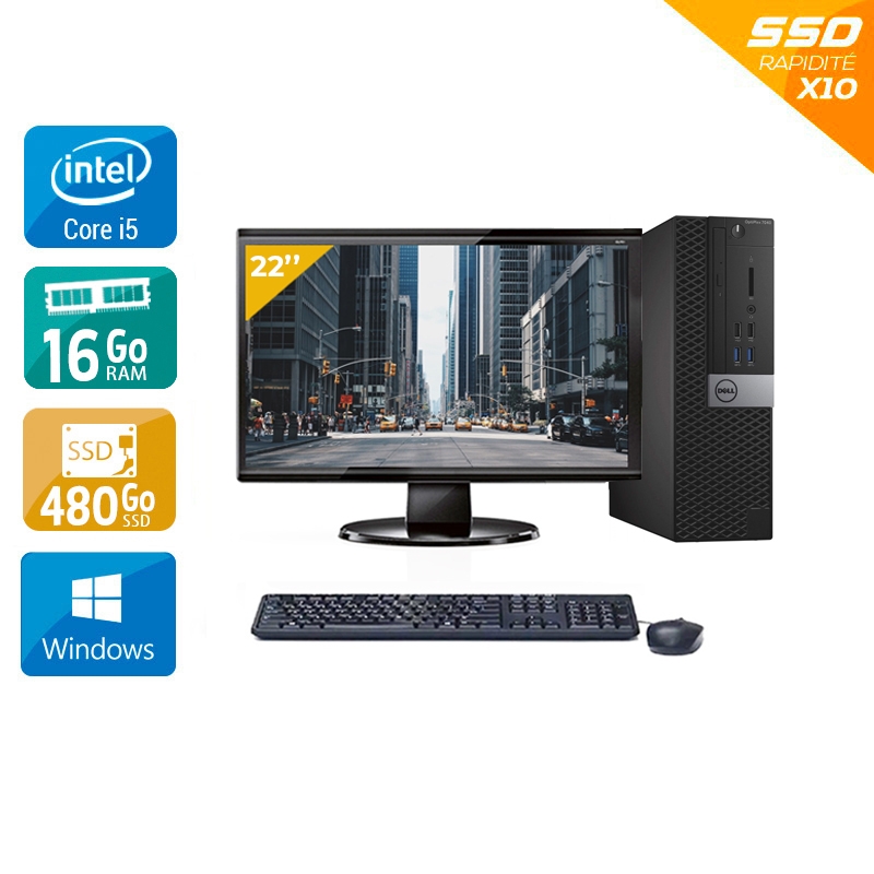 Dell Optiplex 7040 Desktop i5 Gen 6 + Écran 22'' 16Go RAM 480Go SSD Windows 10  Bon étatOccasion certifiée reconditionnée Bon état -  reconditionné disponible sur Kiatoo