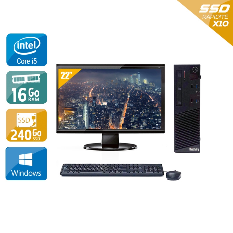 Lenovo ThinkCentre M83 SFF i5 + Écran 22'' - 16Go RAM 240Go SSD Windows 10  Bon étatOccasion certifiée reconditionnée Bon état -  reconditionné disponible sur Kiatoo