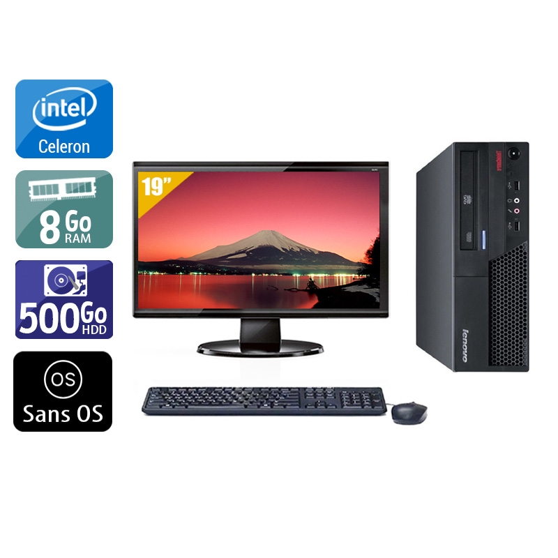Lenovo ThinkCentre M58 SFF Celeron Dual Core + Écran - 19'' 8Go RAM 500Go HDD Sans OS  Bon étatOccasion certifiée reconditionnée  -  reconditionné disponible sur Kiatoo