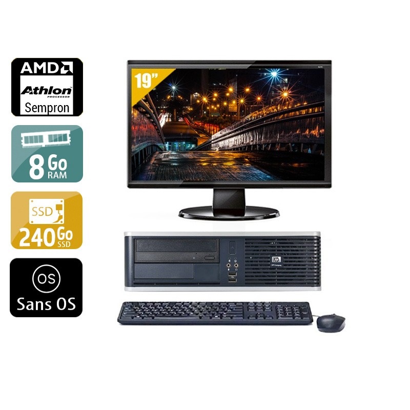 HP Compaq dc5750 SFF AMD Sempron + Écran - 19'' 8Go RAM 240Go SSD Sans OS  Bon étatOccasion certifiée reconditionnée Bon état -  reconditionné disponible sur Kiatoo