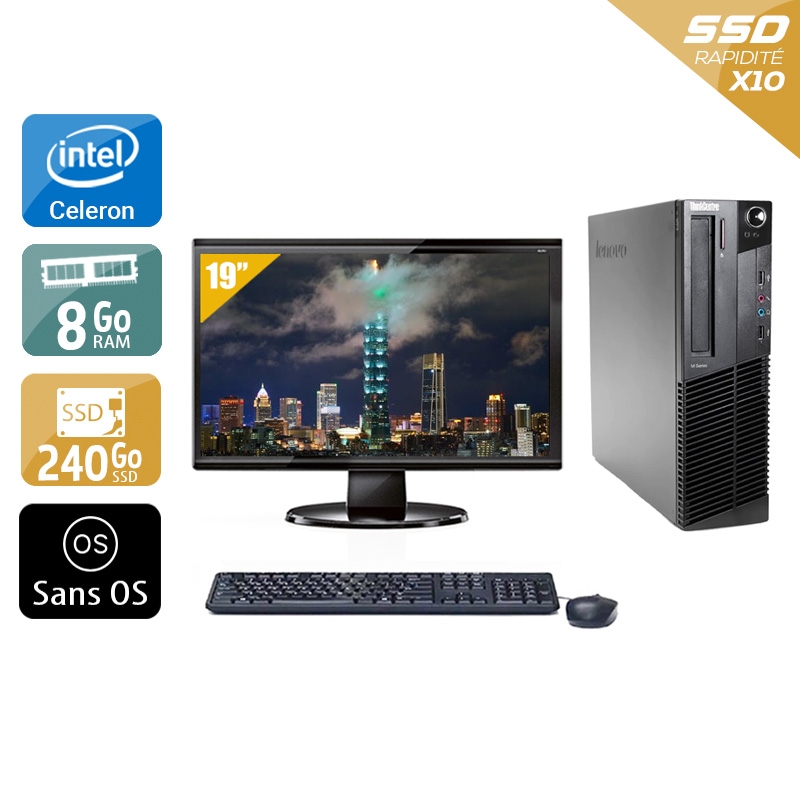 Lenovo ThinkCentre M83 SFF Celeron Dual Core + Écran - 19'' 8Go RAM 240Go SSD Sans OS  Bon étatOccasion certifiée reconditionnée Bon état -  reconditionné disponible sur Kiatoo