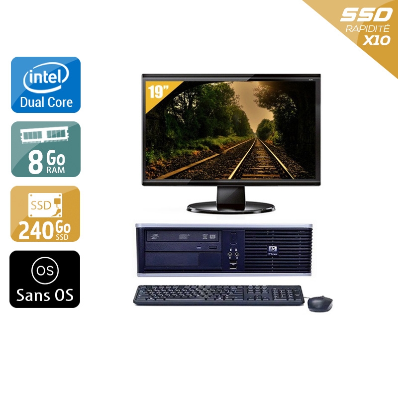 HP Compaq dc7800 SFF Dual Core + Écran - 19'' 8Go RAM 240Go SSD Sans OS  Très bon étatOccasion certifiée reconditionnée Bon état -  reconditionné disponible sur Kiatoo