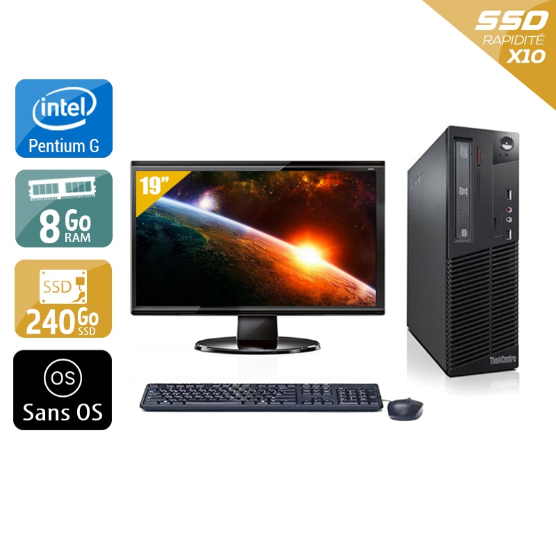 Lenovo ThinkCentre M81 SFF Pentium G Dual Core + Écran - 19'' 8Go RAM 240Go SSD Sans OS  Bon étatOccasion certifiée reconditionnée Bon état -  reconditionné disponible sur Kiatoo