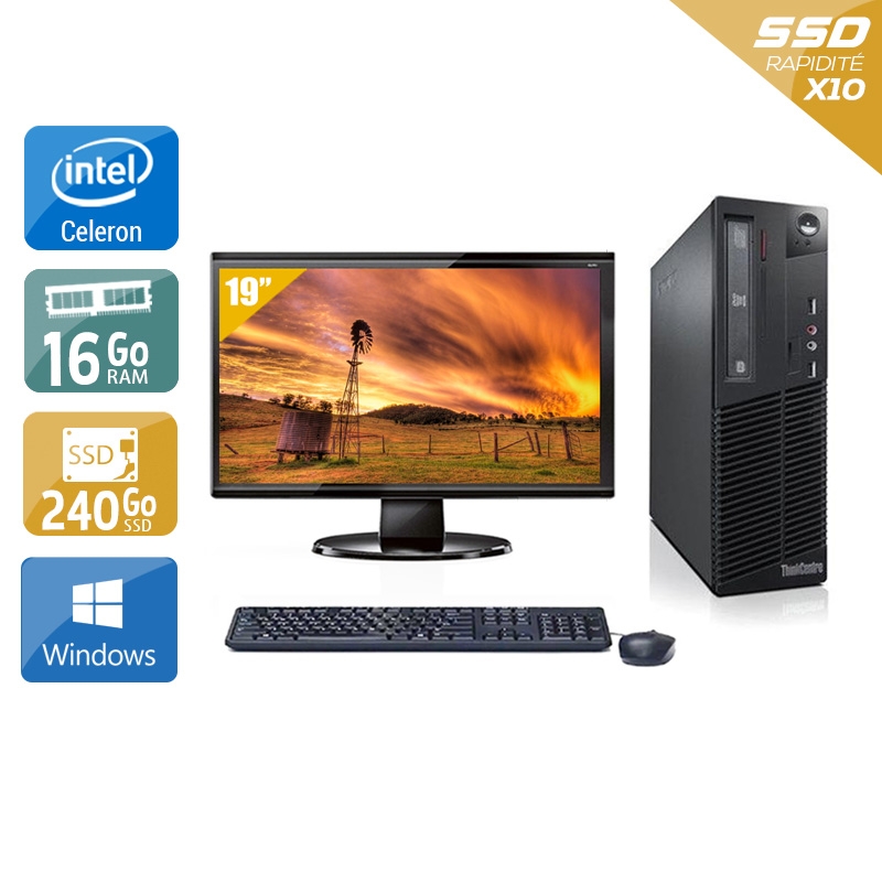 Acheter Lenovo ThinkCentre M82 SFF Celeron Dual Core + Écran - 19'' 8Go RAM 240Go SSD Windows 10 Bon étatOccasion certifiée reconditionnée Bon état - 224,17 € Lenovo ThinkCentre M82 SFF Celeron Dual Core + Écran - 19'' 8Go RAM 240Go SSD Windows 10 Bon étatOccasion certifiée reconditionnée Bon état - reconditionné disponible sur Kiatoo