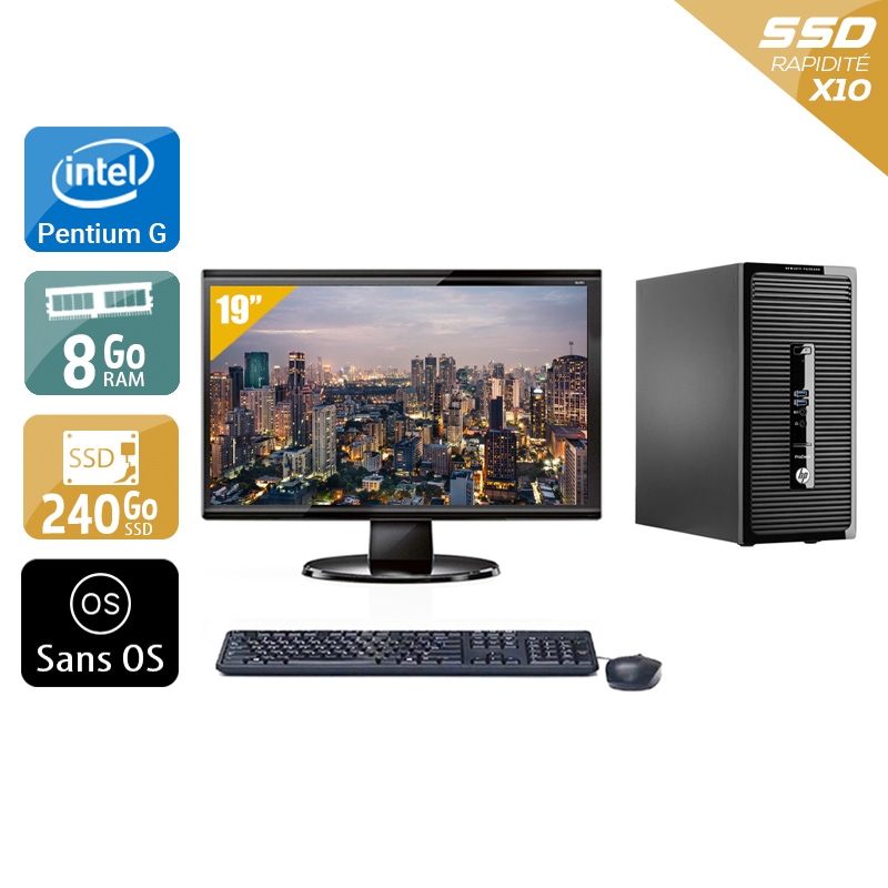 HP ProDesk 400 G2 Tower Pentium G Dual Core + Écran - 19'' 8Go RAM 240Go SSD Sans OS  Très bon étatOccasion certifiée reconditionnée Bon état -  reconditionné disponible sur Kiatoo