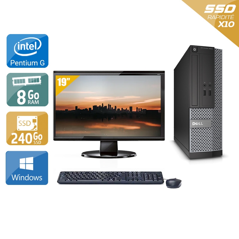 Dell Optiplex 390 SFF Pentium G Dual Core + Écran - 19'' 8Go RAM 240Go SSD Windows 10  Très bon étatOccasion certifiée reconditionnée Bon état -  reconditionné disponible sur Kiatoo