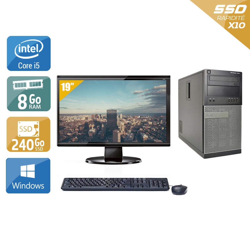 Dell Optiplex 7010 Tower i5 + Écran - 19'' 8Go RAM 240Go SSD Windows 10  Très bon étatOccasion certifiée reconditionnée Bon état -  reconditionné disponible sur Kiatoo