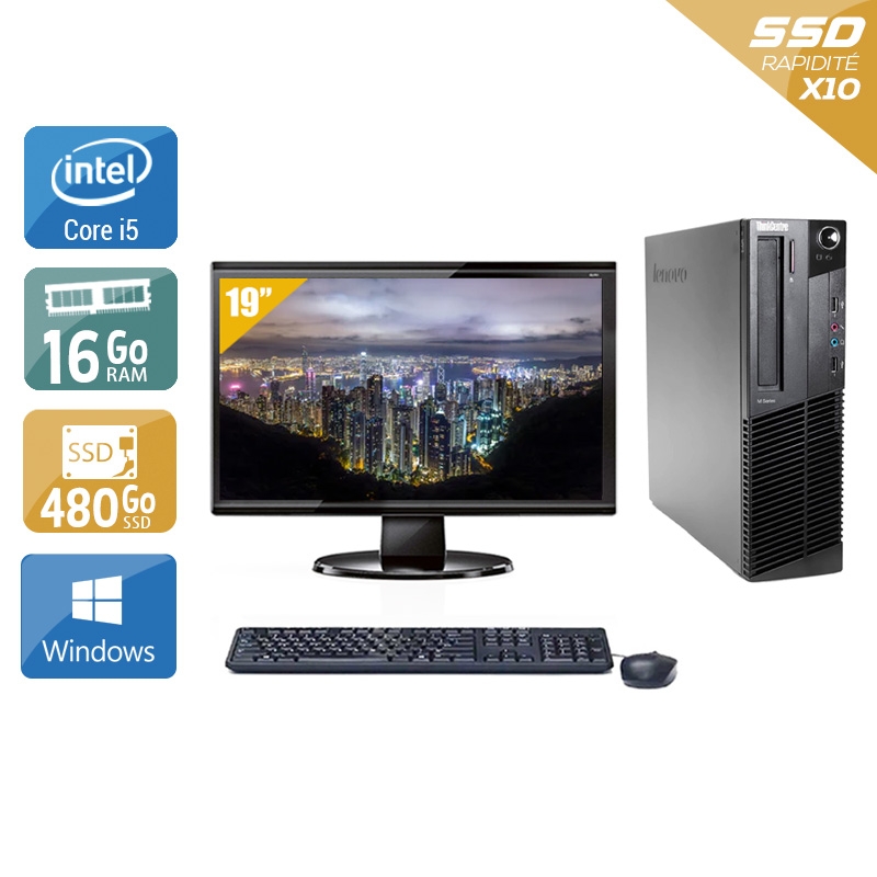 Lenovo ThinkCentre M90 SFF i5 + Écran - 19'' 16Go RAM 480Go SSD Windows 10  Bon étatOccasion certifiée reconditionnée Bon état -  reconditionné disponible sur Kiatoo