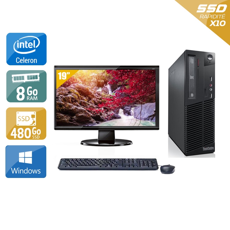 Lenovo ThinkCentre M73 SFF Celeron Dual Core + Écran - 19'' 8Go RAM 480Go SSD Windows 10  Bon étatOccasion certifiée reconditionnée Bon état -  reconditionné disponible sur Kiatoo