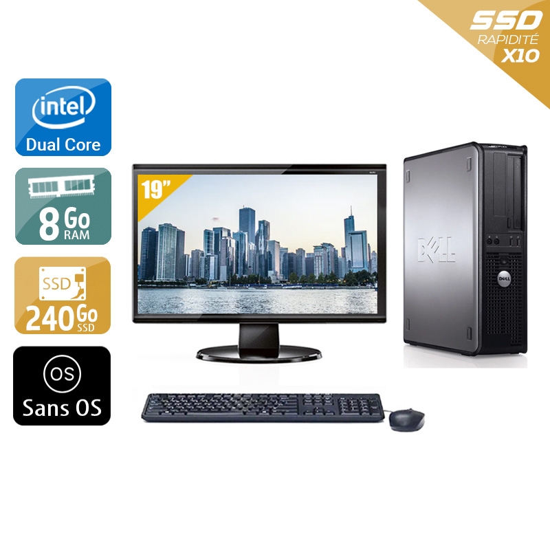 Dell Optiplex 780 Desktop Dual Core + Écran - 19'' 8Go RAM 240Go SSD Sans OS  Bon étatOccasion certifiée reconditionnée Bon état -  reconditionné disponible sur Kiatoo