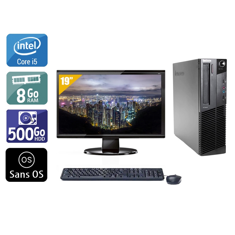 Lenovo ThinkCentre M90 SFF i5 + Écran - 19'' 8Go RAM 500Go HDD Sans OS  Bon étatOccasion certifiée reconditionnée Bon état -  reconditionné disponible sur Kiatoo